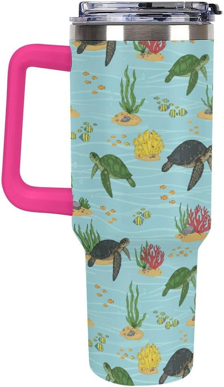 Leakproof Tumbler Vacuum Sealed Car Holder Friendly For Travel Teal And Peach Tropical Palm Leaf Pattern Water Tumbler white-style-23 - Colors B