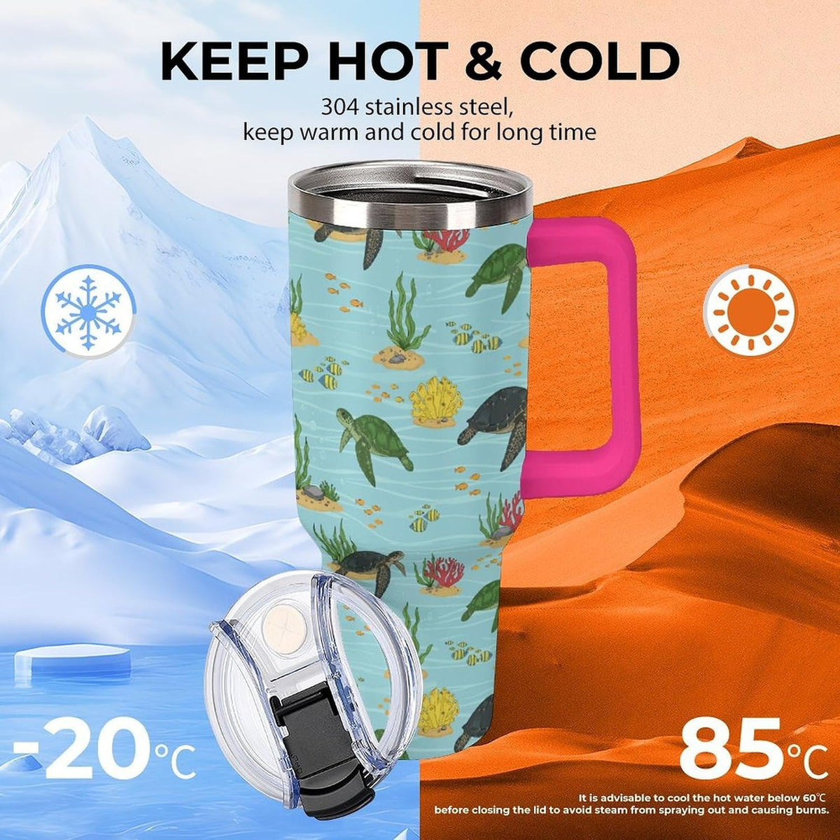 Leakproof Tumbler Vacuum Sealed Car Holder Friendly For Travel Teal And Peach Tropical Palm Leaf Pattern Water Tumbler white-style-23 - Colors B