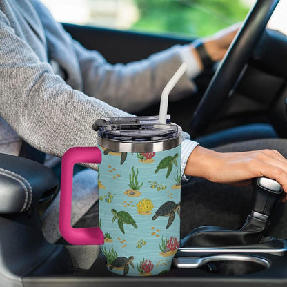 Leakproof Tumbler Vacuum Sealed Car Holder Friendly For Travel Teal And Peach Tropical Palm Leaf Pattern Water Tumbler white-style-23 - Colors B
