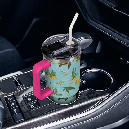 Leakproof Tumbler Vacuum Sealed Car Holder Friendly For Travel Teal And Peach Tropical Palm Leaf Pattern Water Tumbler white-style-23 - Colors B