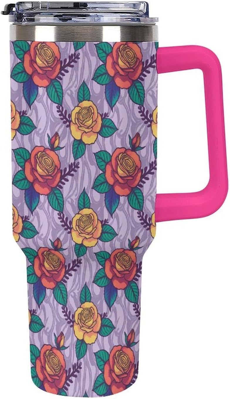 Leakproof Tumbler Vacuum Sealed Car Holder Friendly For Travel Teal And Peach Tropical Palm Leaf Pattern Water Tumbler white-style-23 - Colors B