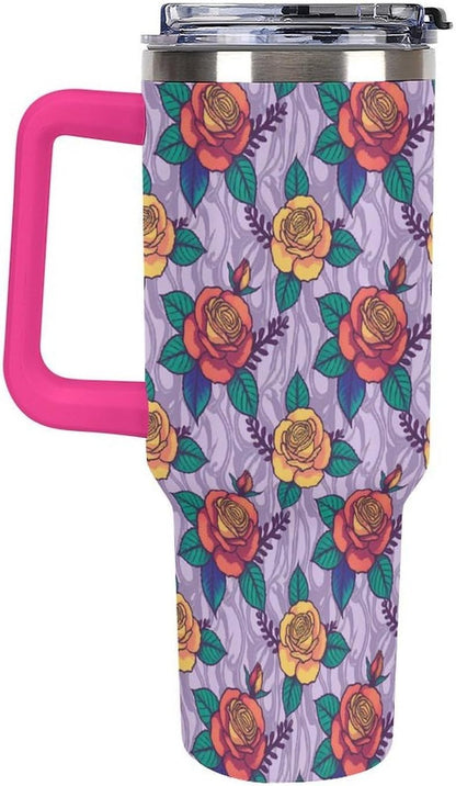 Leakproof Tumbler Vacuum Sealed Car Holder Friendly For Travel Teal And Peach Tropical Palm Leaf Pattern Water Tumbler white-style-23 - Colors B