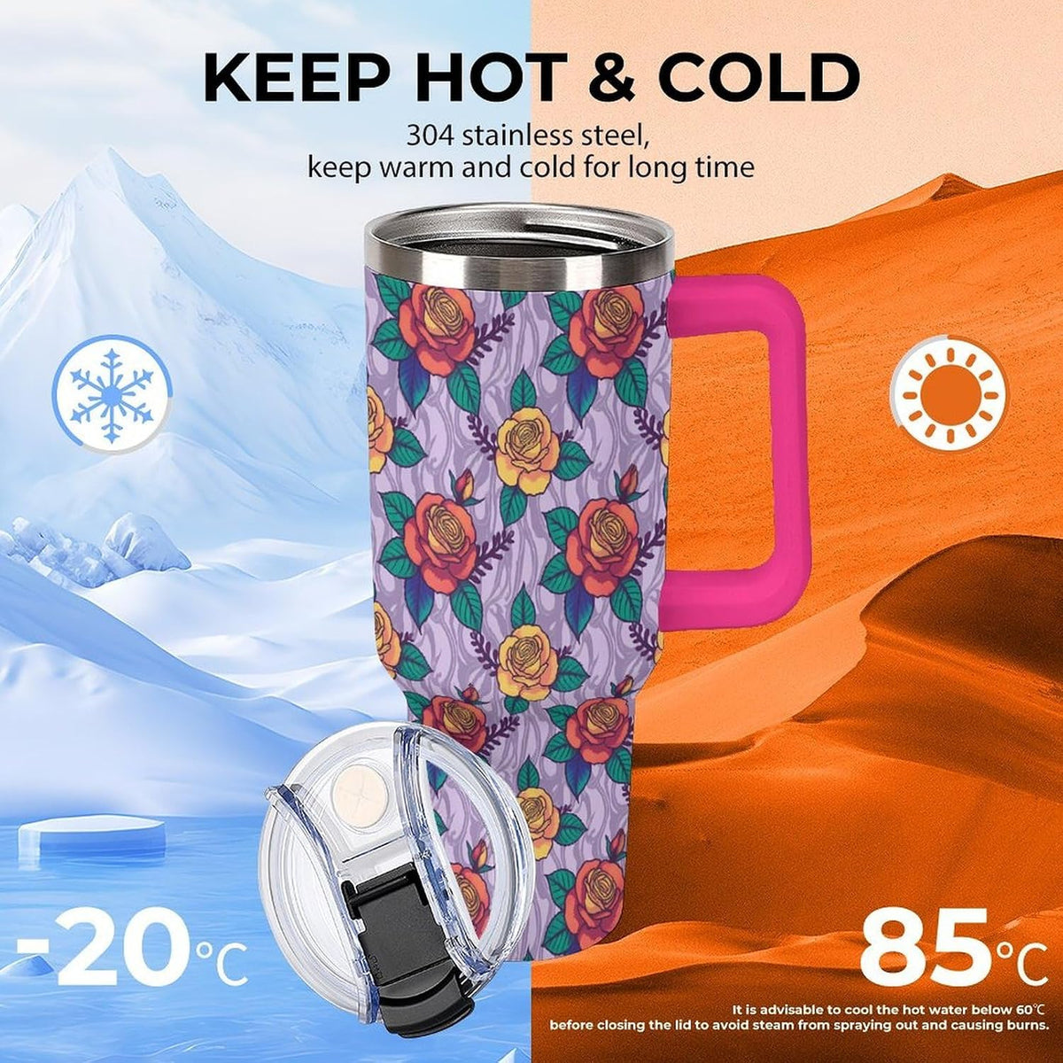 Leakproof Tumbler Vacuum Sealed Car Holder Friendly For Travel Teal And Peach Tropical Palm Leaf Pattern Water Tumbler white-style-23 - Colors B