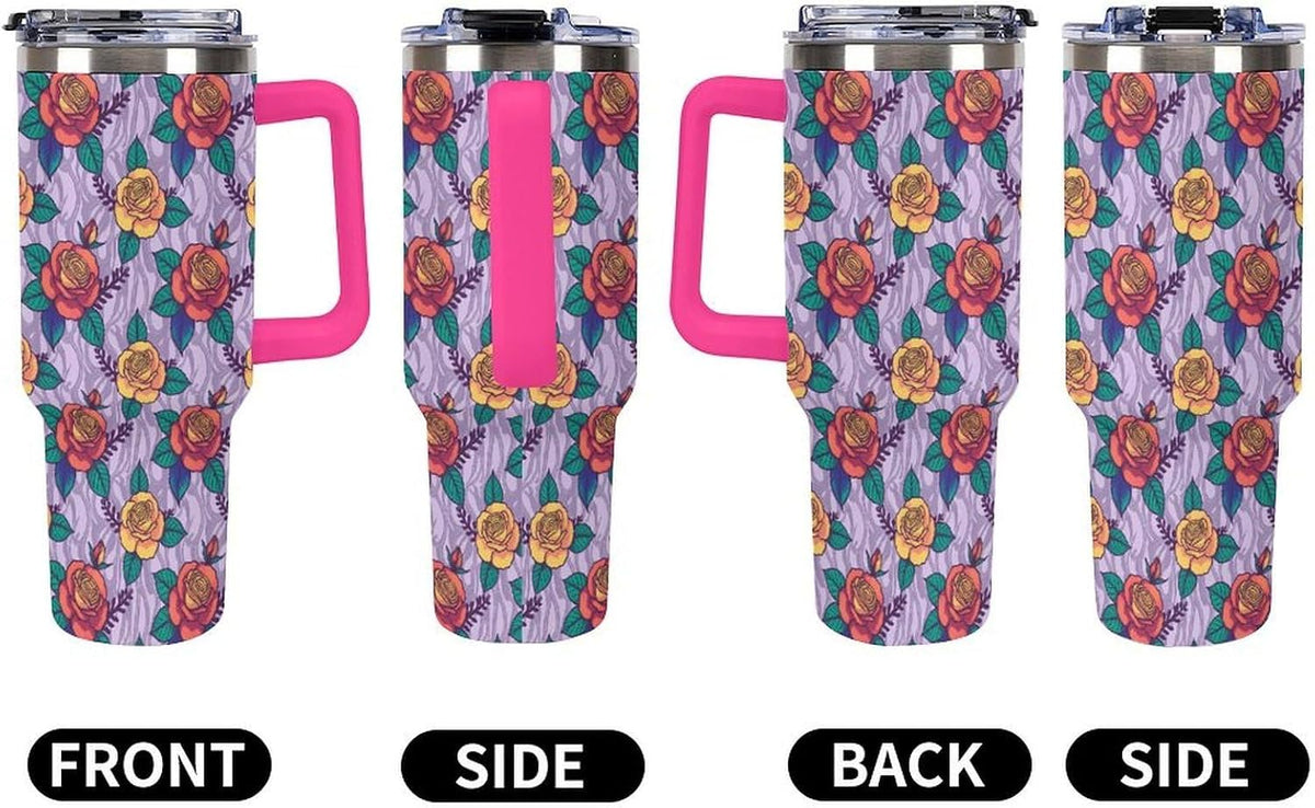 Leakproof Tumbler Vacuum Sealed Car Holder Friendly For Travel Teal And Peach Tropical Palm Leaf Pattern Water Tumbler white-style-23 - Colors B