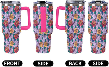 Leakproof Tumbler Vacuum Sealed Car Holder Friendly For Travel Teal And Peach Tropical Palm Leaf Pattern Water Tumbler white-style-23 - Colors B