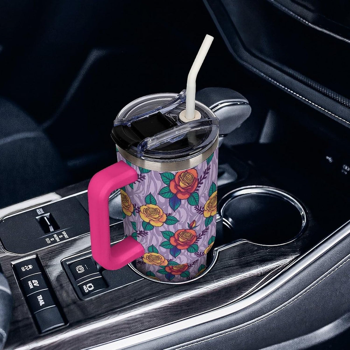 Leakproof Tumbler Vacuum Sealed Car Holder Friendly For Travel Teal And Peach Tropical Palm Leaf Pattern Water Tumbler white-style-23 - Colors B