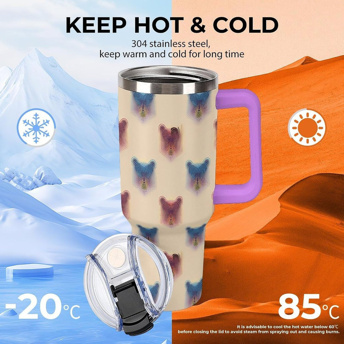 Leakproof Tumbler Vacuum Sealed Car Holder Friendly For Travel Teal And Peach Tropical Palm Leaf Pattern Water Tumbler white-style-23 - Colors B