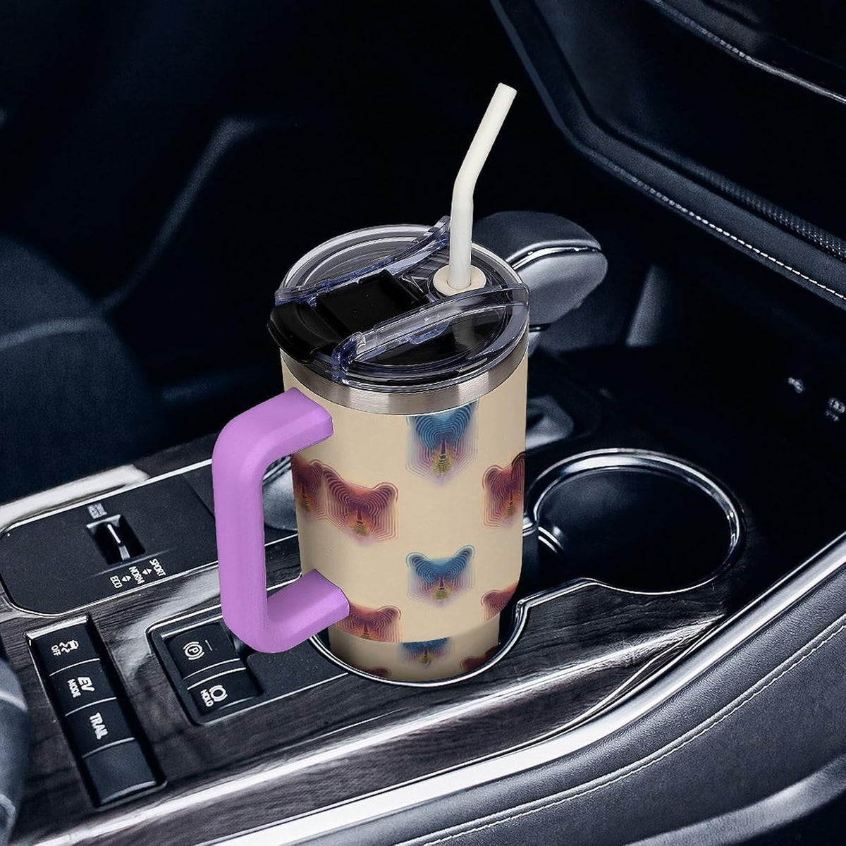 Leakproof Tumbler Vacuum Sealed Car Holder Friendly For Travel Teal And Peach Tropical Palm Leaf Pattern Water Tumbler white-style-23 - Colors B