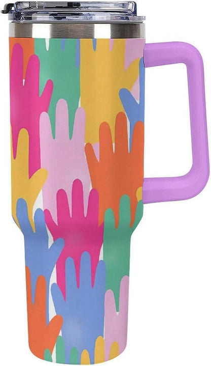 Leakproof Tumbler Vacuum Sealed Car Holder Friendly For Travel Teal And Peach Tropical Palm Leaf Pattern Water Tumbler white-style-23 - Colors B