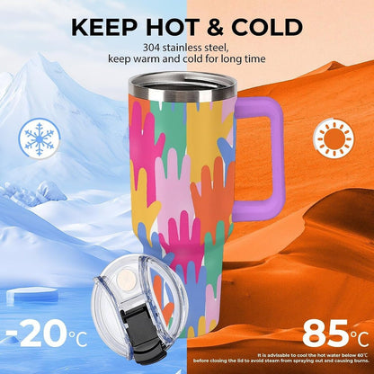 Leakproof Tumbler Vacuum Sealed Car Holder Friendly For Travel Teal And Peach Tropical Palm Leaf Pattern Water Tumbler white-style-23 - Colors B