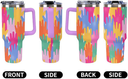 Leakproof Tumbler Vacuum Sealed Car Holder Friendly For Travel Teal And Peach Tropical Palm Leaf Pattern Water Tumbler white-style-23 - Colors B