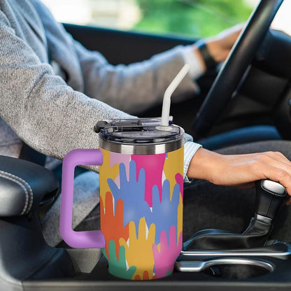Leakproof Tumbler Vacuum Sealed Car Holder Friendly For Travel Teal And Peach Tropical Palm Leaf Pattern Water Tumbler white-style-23 - Colors B