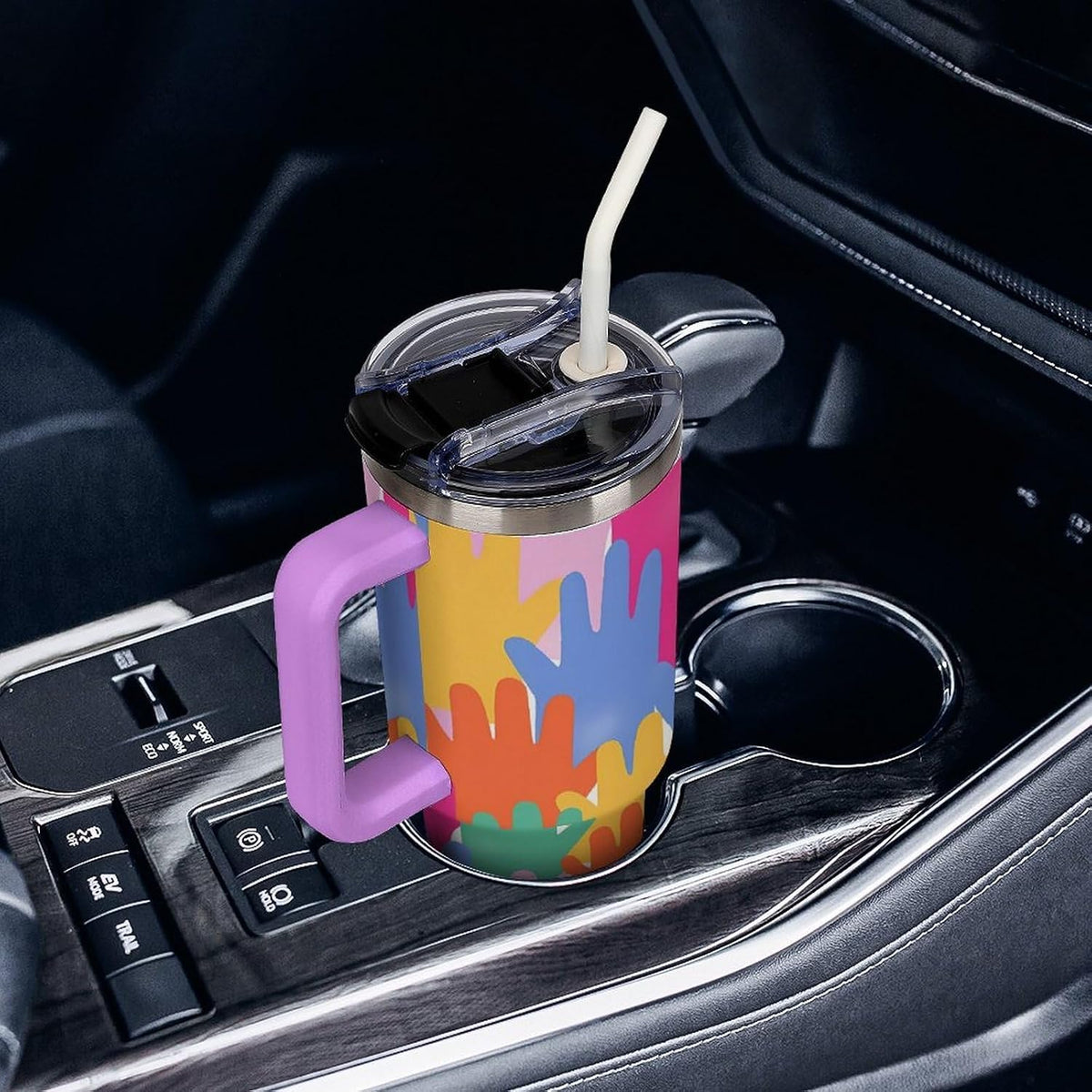 Leakproof Tumbler Vacuum Sealed Car Holder Friendly For Travel Teal And Peach Tropical Palm Leaf Pattern Water Tumbler white-style-23 - Colors B