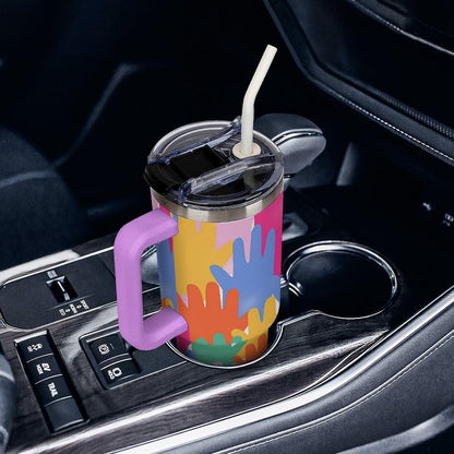 Leakproof Tumbler Vacuum Sealed Car Holder Friendly For Travel Teal And Peach Tropical Palm Leaf Pattern Water Tumbler white-style-23 - Colors B