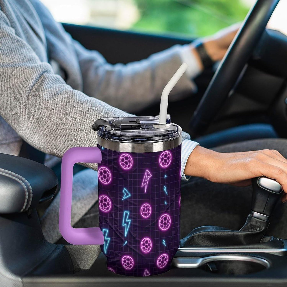 Leakproof Tumbler Vacuum Sealed Car Holder Friendly For Travel Teal And Peach Tropical Palm Leaf Pattern Water Tumbler white-style-23 - Colors B