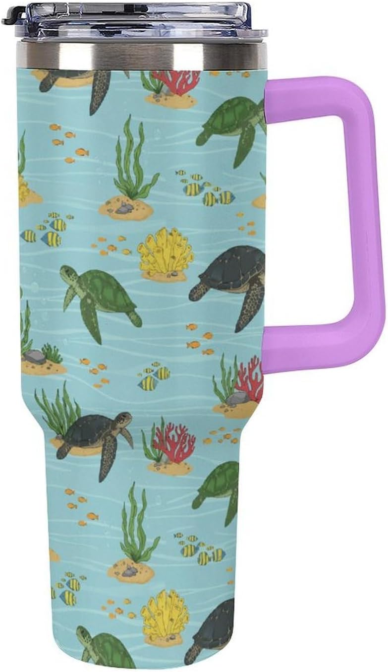 Leakproof Tumbler Vacuum Sealed Car Holder Friendly For Travel Teal And Peach Tropical Palm Leaf Pattern Water Tumbler white-style-23 - Colors B