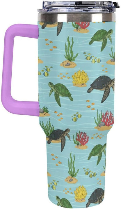 Leakproof Tumbler Vacuum Sealed Car Holder Friendly For Travel Teal And Peach Tropical Palm Leaf Pattern Water Tumbler white-style-23 - Colors B