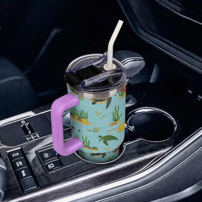 Leakproof Tumbler Vacuum Sealed Car Holder Friendly For Travel Teal And Peach Tropical Palm Leaf Pattern Water Tumbler white-style-23 - Colors B