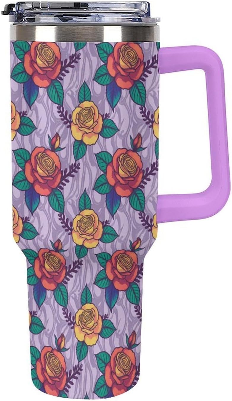 Leakproof Tumbler Vacuum Sealed Car Holder Friendly For Travel Teal And Peach Tropical Palm Leaf Pattern Water Tumbler white-style-23 - Colors B