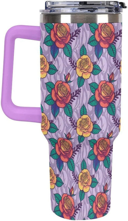 Leakproof Tumbler Vacuum Sealed Car Holder Friendly For Travel Teal And Peach Tropical Palm Leaf Pattern Water Tumbler white-style-23 - Colors B