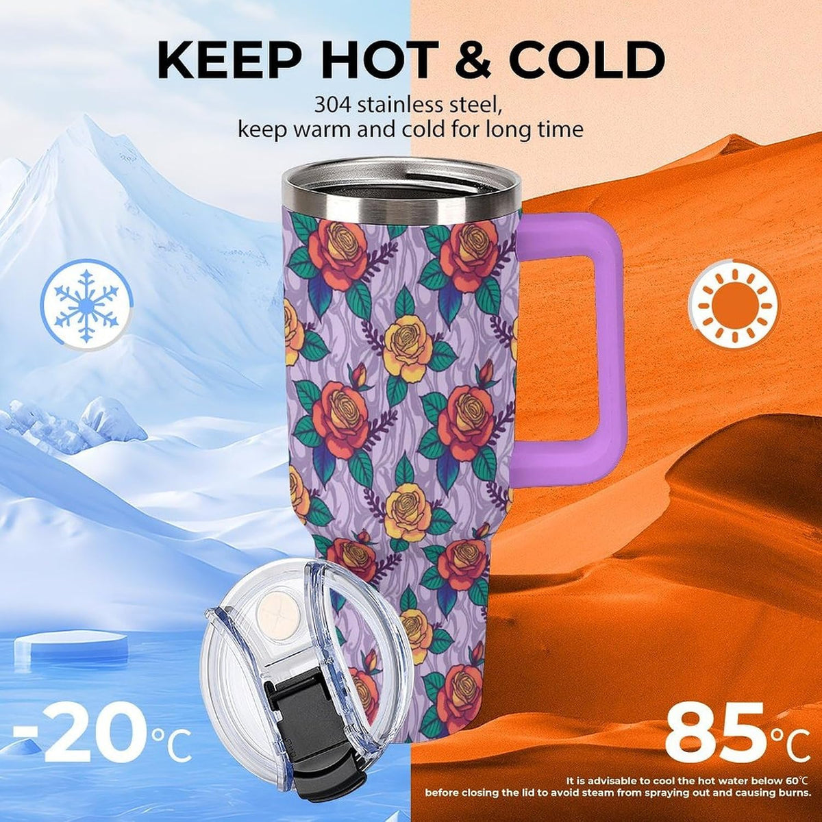 Leakproof Tumbler Vacuum Sealed Car Holder Friendly For Travel Teal And Peach Tropical Palm Leaf Pattern Water Tumbler white-style-23 - Colors B
