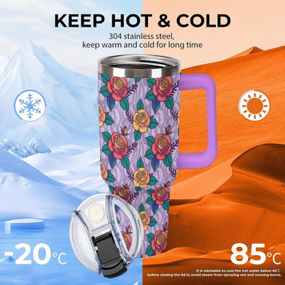 Leakproof Tumbler Vacuum Sealed Car Holder Friendly For Travel Teal And Peach Tropical Palm Leaf Pattern Water Tumbler white-style-23 - Colors B