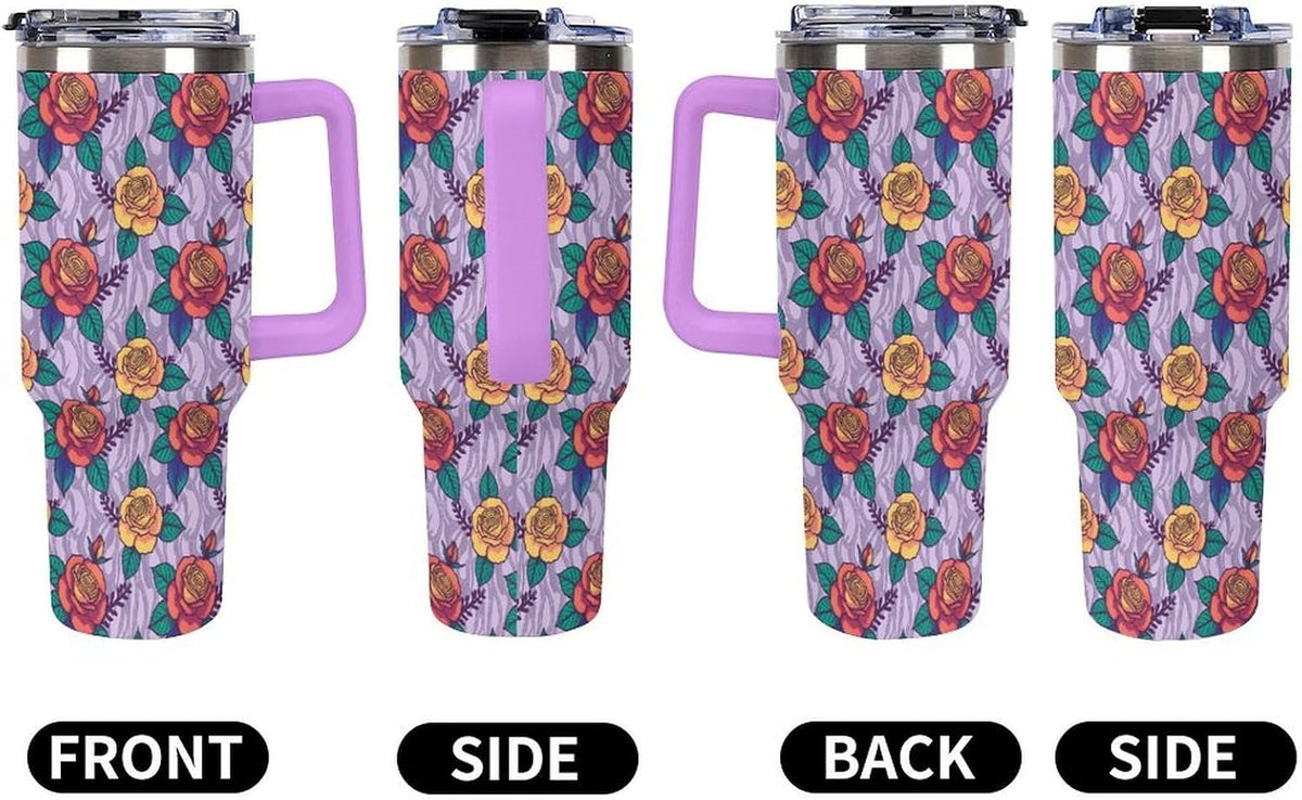Leakproof Tumbler Vacuum Sealed Car Holder Friendly For Travel Teal And Peach Tropical Palm Leaf Pattern Water Tumbler white-style-23 - Colors B