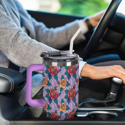 Leakproof Tumbler Vacuum Sealed Car Holder Friendly For Travel Teal And Peach Tropical Palm Leaf Pattern Water Tumbler white-style-23 - Colors B