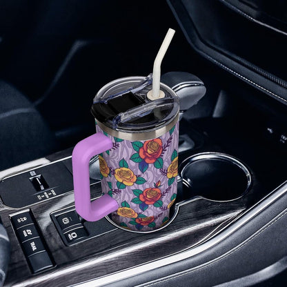 Leakproof Tumbler Vacuum Sealed Car Holder Friendly For Travel Teal And Peach Tropical Palm Leaf Pattern Water Tumbler white-style-23 - Colors B