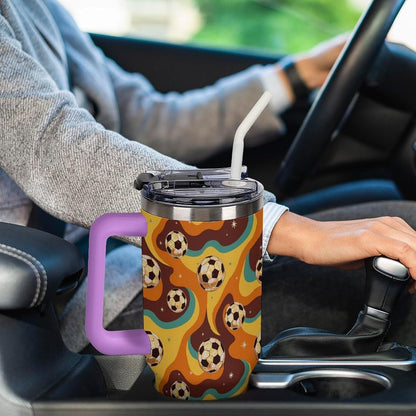 Leakproof Tumbler Vacuum Sealed Car Holder Friendly For Travel Teal And Peach Tropical Palm Leaf Pattern Water Tumbler white-style-23 - Colors B