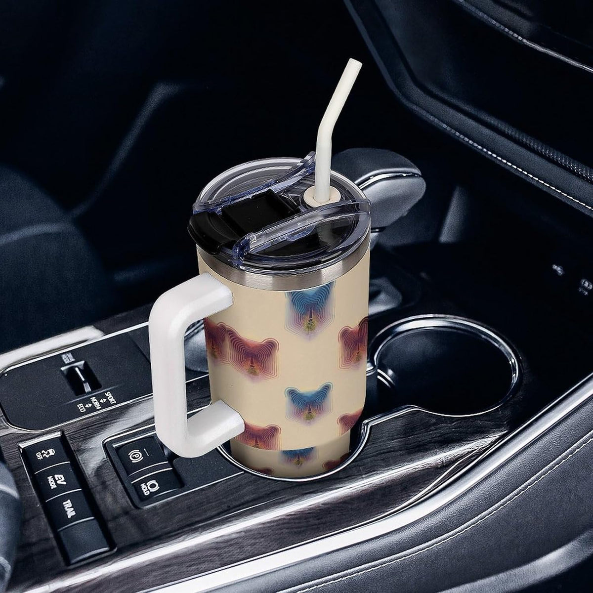 Leakproof Tumbler Vacuum Sealed Car Holder Friendly For Travel Teal And Peach Tropical Palm Leaf Pattern Water Tumbler white-style-23 - Colors B