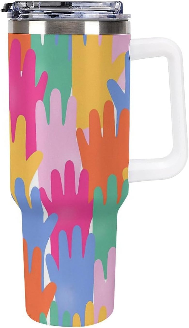 Leakproof Tumbler Vacuum Sealed Car Holder Friendly For Travel Teal And Peach Tropical Palm Leaf Pattern Water Tumbler white-style-23 - Colors B