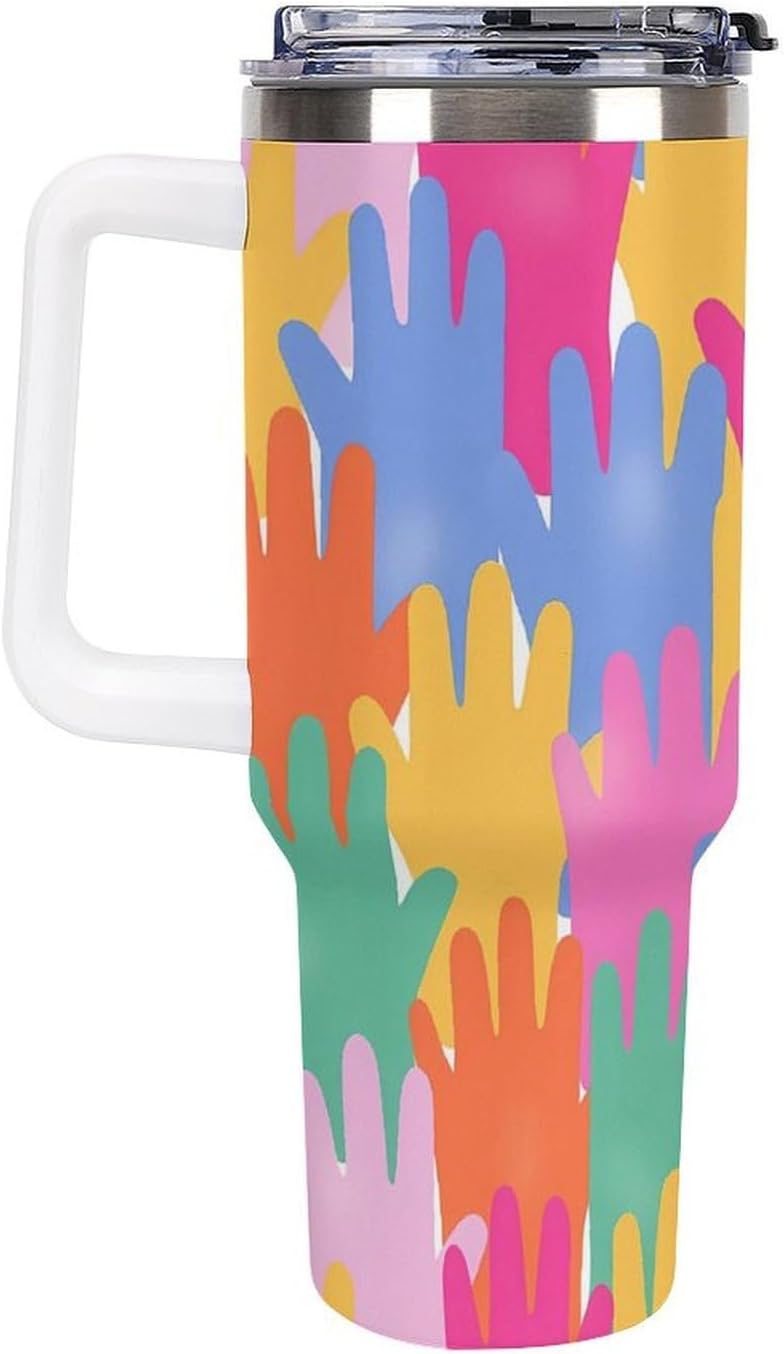 Leakproof Tumbler Vacuum Sealed Car Holder Friendly For Travel Teal And Peach Tropical Palm Leaf Pattern Water Tumbler white-style-23 - Colors B