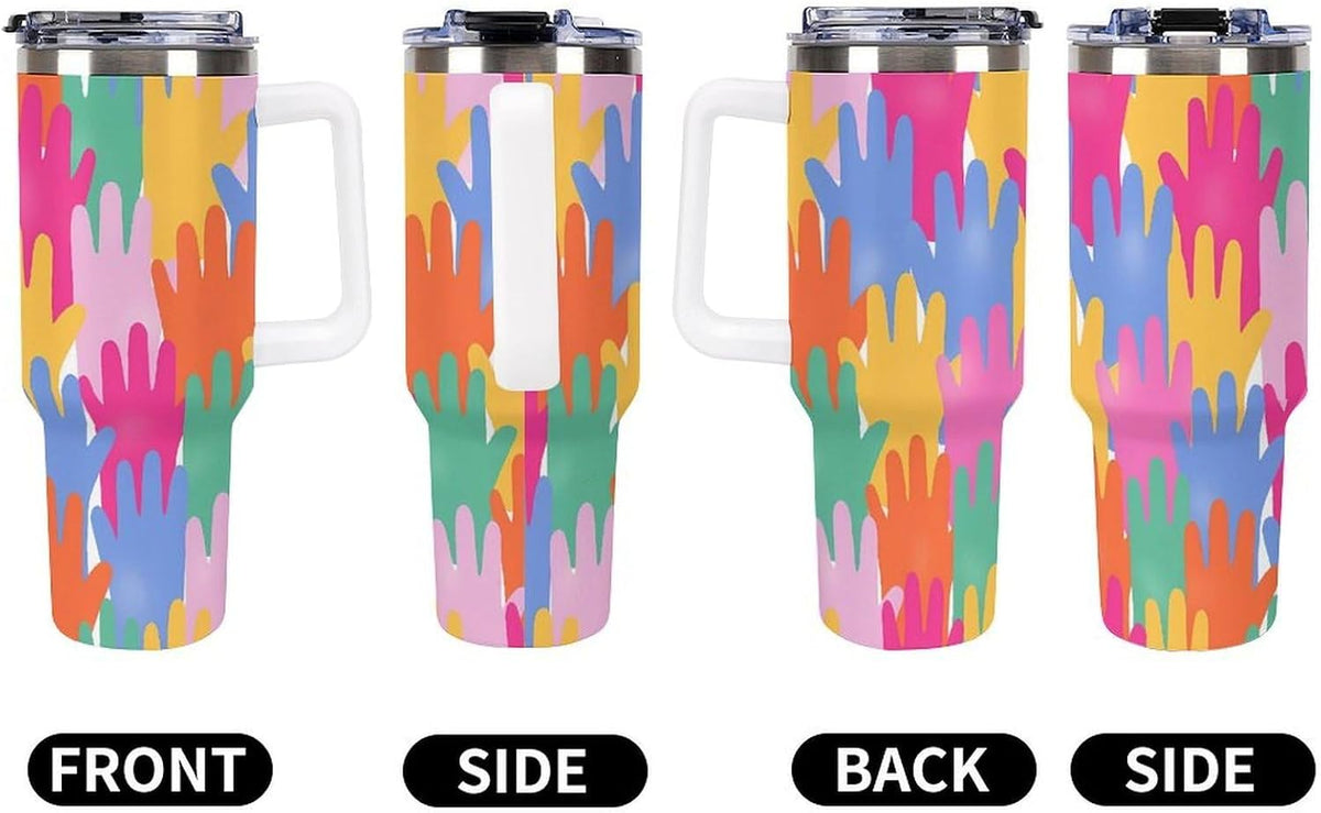 Leakproof Tumbler Vacuum Sealed Car Holder Friendly For Travel Teal And Peach Tropical Palm Leaf Pattern Water Tumbler white-style-23 - Colors B