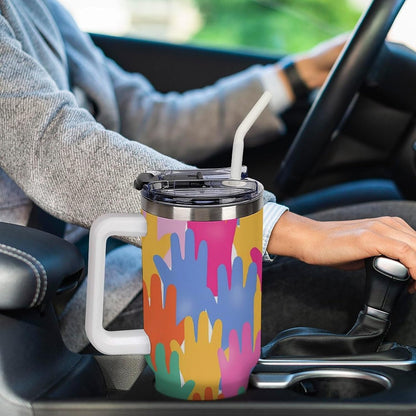 Leakproof Tumbler Vacuum Sealed Car Holder Friendly For Travel Teal And Peach Tropical Palm Leaf Pattern Water Tumbler white-style-23 - Colors B