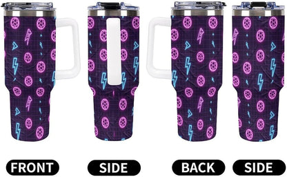 Leakproof Tumbler Vacuum Sealed Car Holder Friendly For Travel Teal And Peach Tropical Palm Leaf Pattern Water Tumbler white-style-23 - Colors B