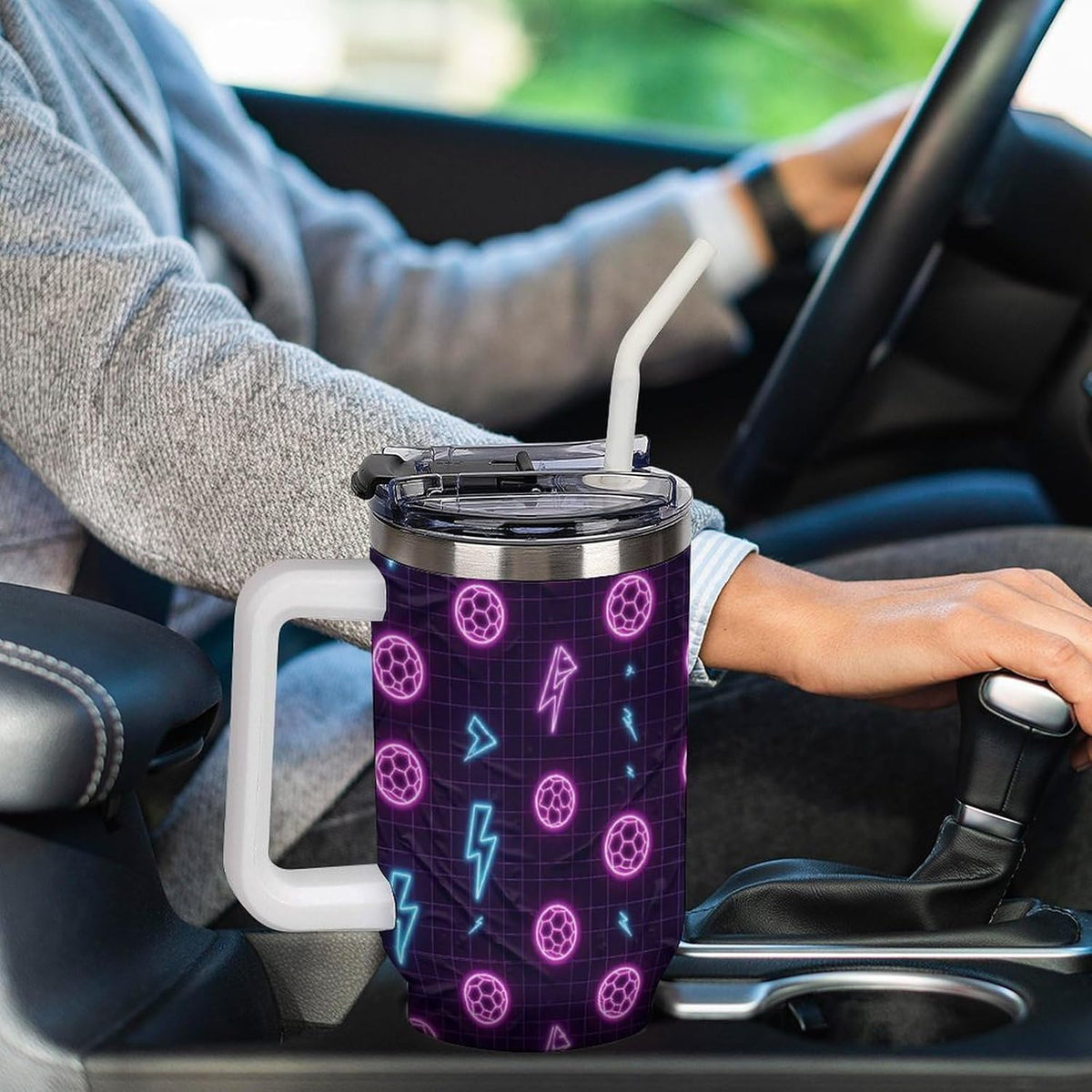 Leakproof Tumbler Vacuum Sealed Car Holder Friendly For Travel Teal And Peach Tropical Palm Leaf Pattern Water Tumbler white-style-23 - Colors B