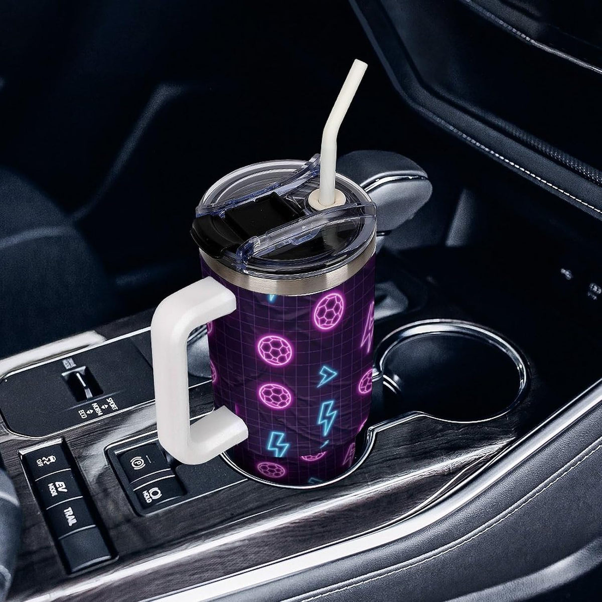 Leakproof Tumbler Vacuum Sealed Car Holder Friendly For Travel Teal And Peach Tropical Palm Leaf Pattern Water Tumbler white-style-23 - Colors B