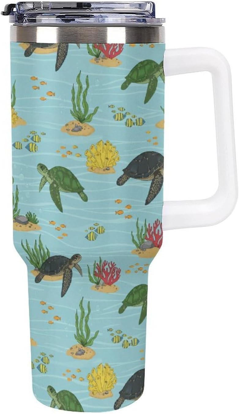 Leakproof Tumbler Vacuum Sealed Car Holder Friendly For Travel Teal And Peach Tropical Palm Leaf Pattern Water Tumbler white-style-23 - Colors B