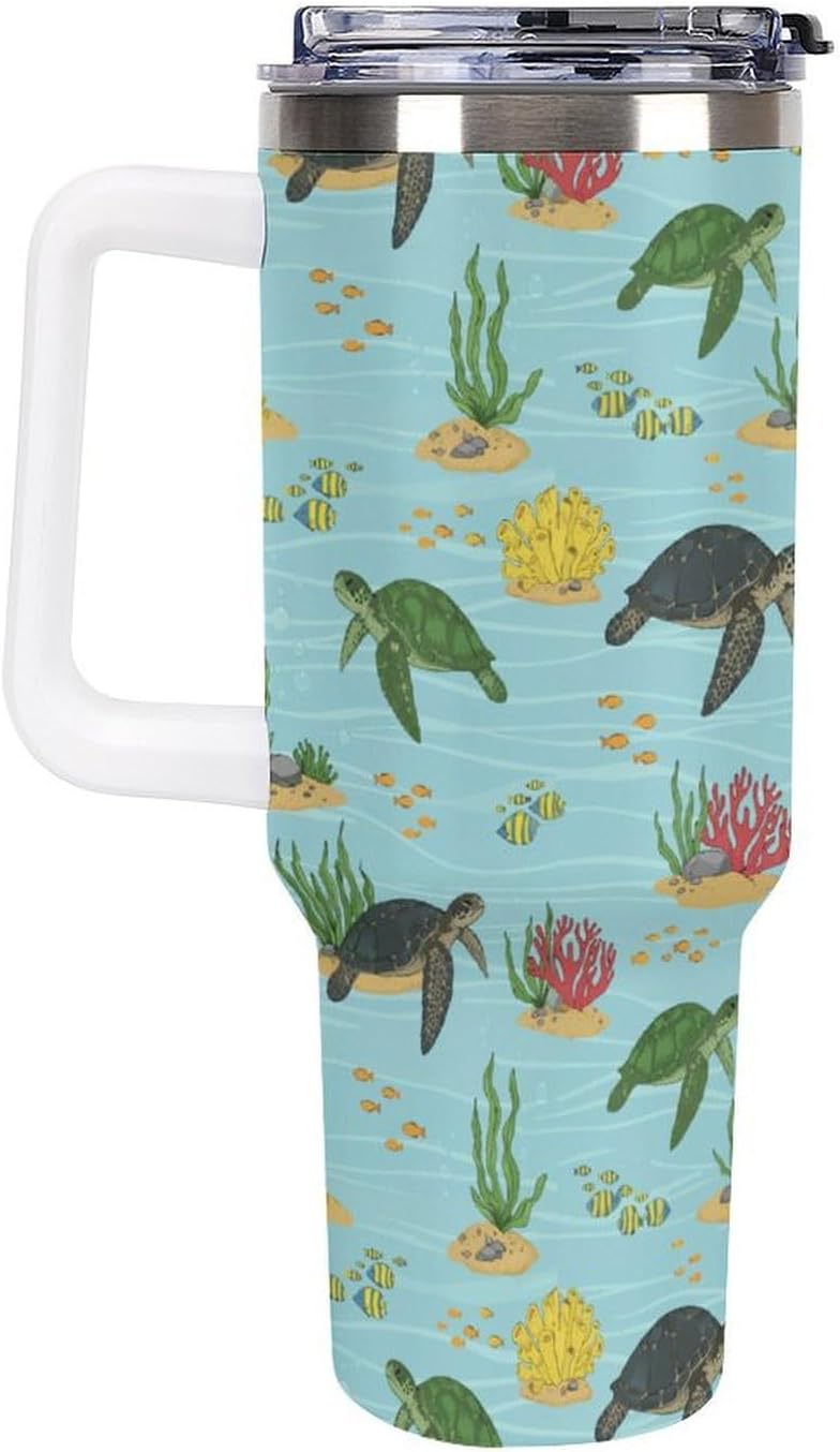 Leakproof Tumbler Vacuum Sealed Car Holder Friendly For Travel Teal And Peach Tropical Palm Leaf Pattern Water Tumbler white-style-23 - Colors B