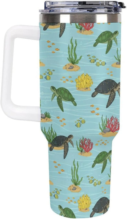Leakproof Tumbler Vacuum Sealed Car Holder Friendly For Travel Teal And Peach Tropical Palm Leaf Pattern Water Tumbler white-style-23 - Colors B