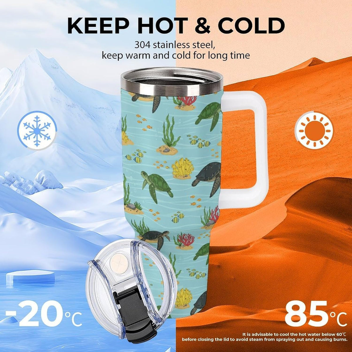 Leakproof Tumbler Vacuum Sealed Car Holder Friendly For Travel Teal And Peach Tropical Palm Leaf Pattern Water Tumbler white-style-23 - Colors B