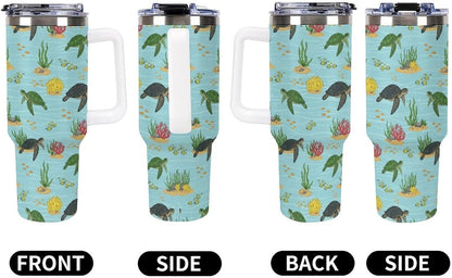 Leakproof Tumbler Vacuum Sealed Car Holder Friendly For Travel Teal And Peach Tropical Palm Leaf Pattern Water Tumbler white-style-23 - Colors B