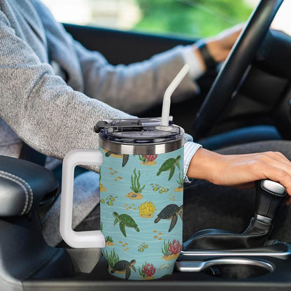 Leakproof Tumbler Vacuum Sealed Car Holder Friendly For Travel Teal And Peach Tropical Palm Leaf Pattern Water Tumbler white-style-23 - Colors B