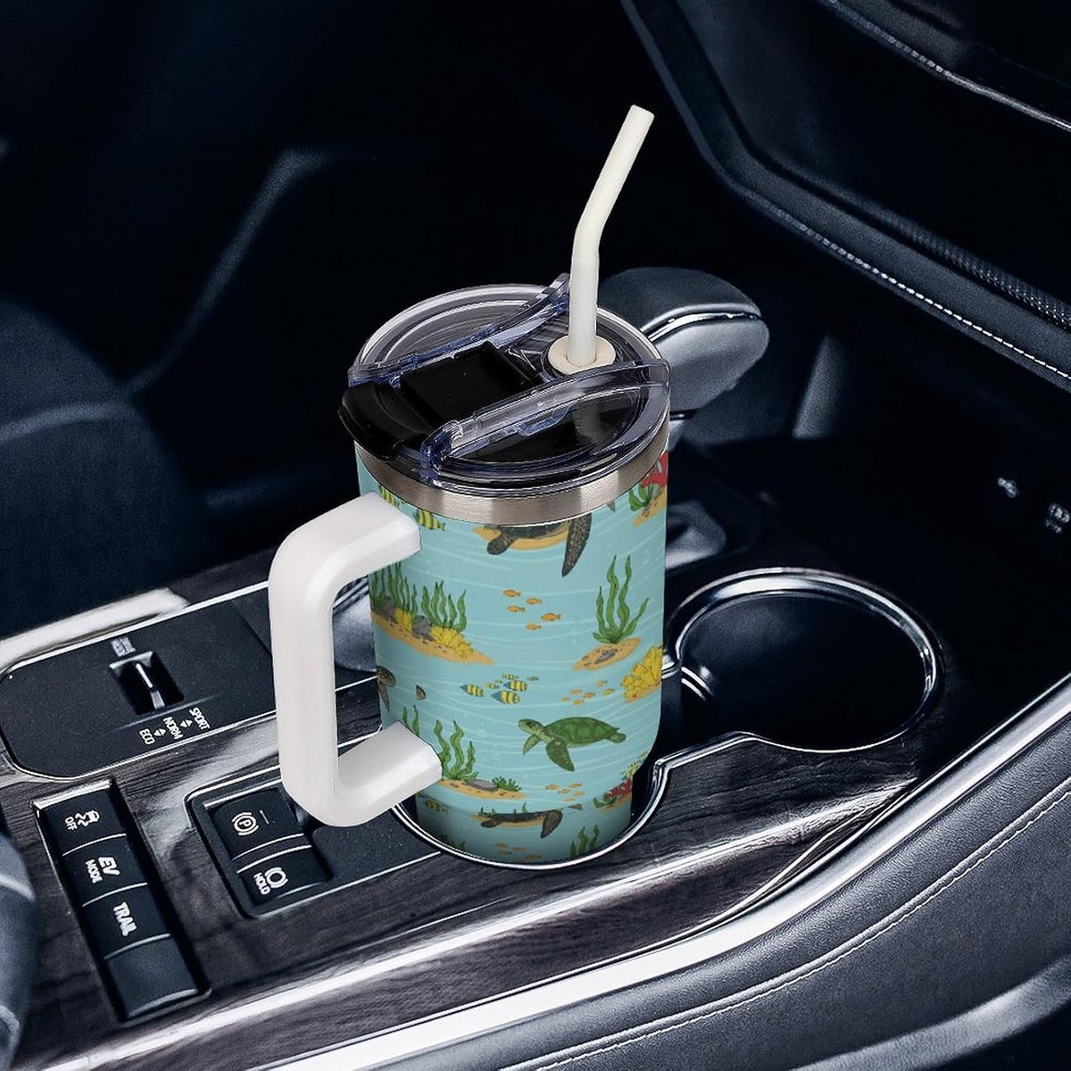 Leakproof Tumbler Vacuum Sealed Car Holder Friendly For Travel Teal And Peach Tropical Palm Leaf Pattern Water Tumbler white-style-23 - Colors B