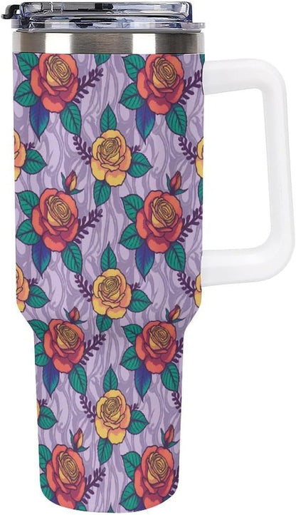 Leakproof Tumbler Vacuum Sealed Car Holder Friendly For Travel Teal And Peach Tropical Palm Leaf Pattern Water Tumbler white-style-23 - Colors B