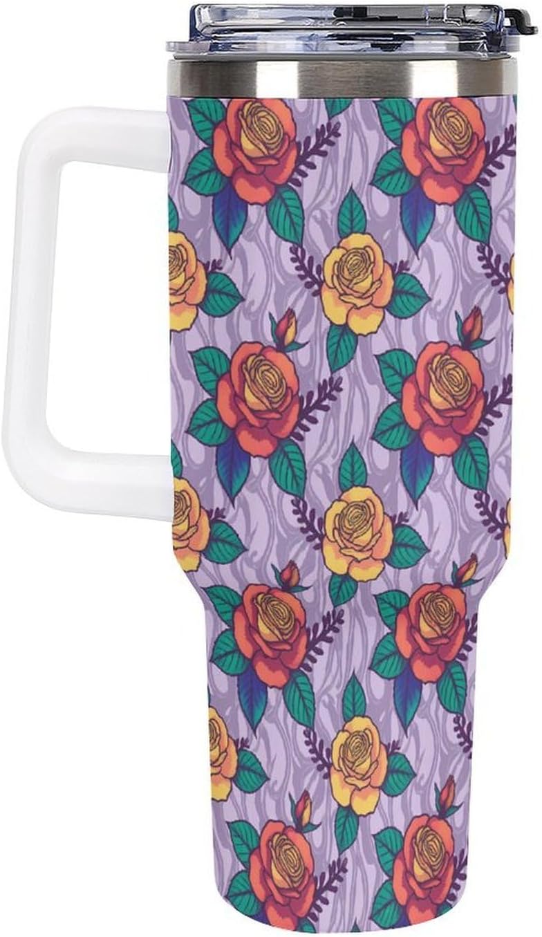 Leakproof Tumbler Vacuum Sealed Car Holder Friendly For Travel Teal And Peach Tropical Palm Leaf Pattern Water Tumbler white-style-23 - Colors B