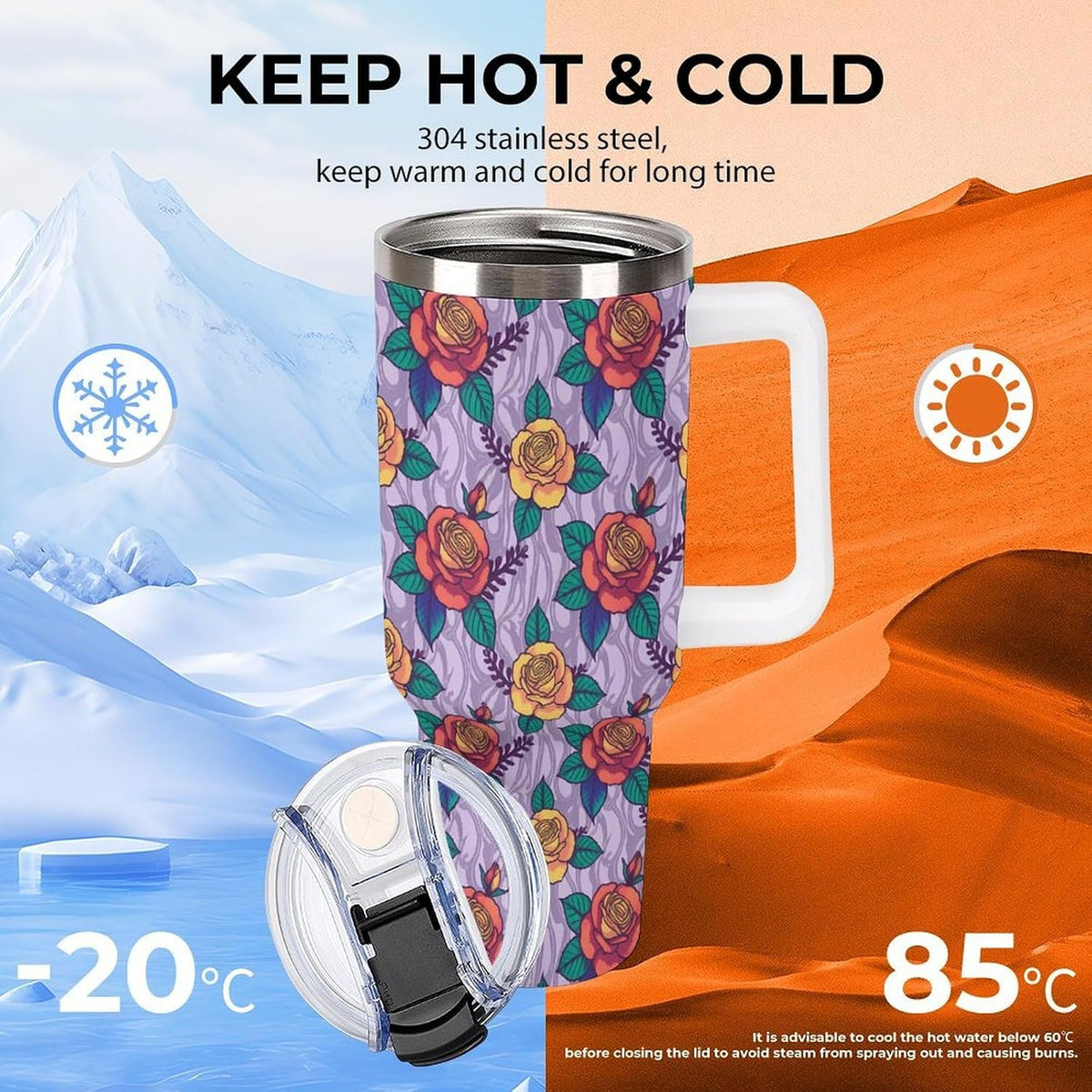 Leakproof Tumbler Vacuum Sealed Car Holder Friendly For Travel Teal And Peach Tropical Palm Leaf Pattern Water Tumbler white-style-23 - Colors B
