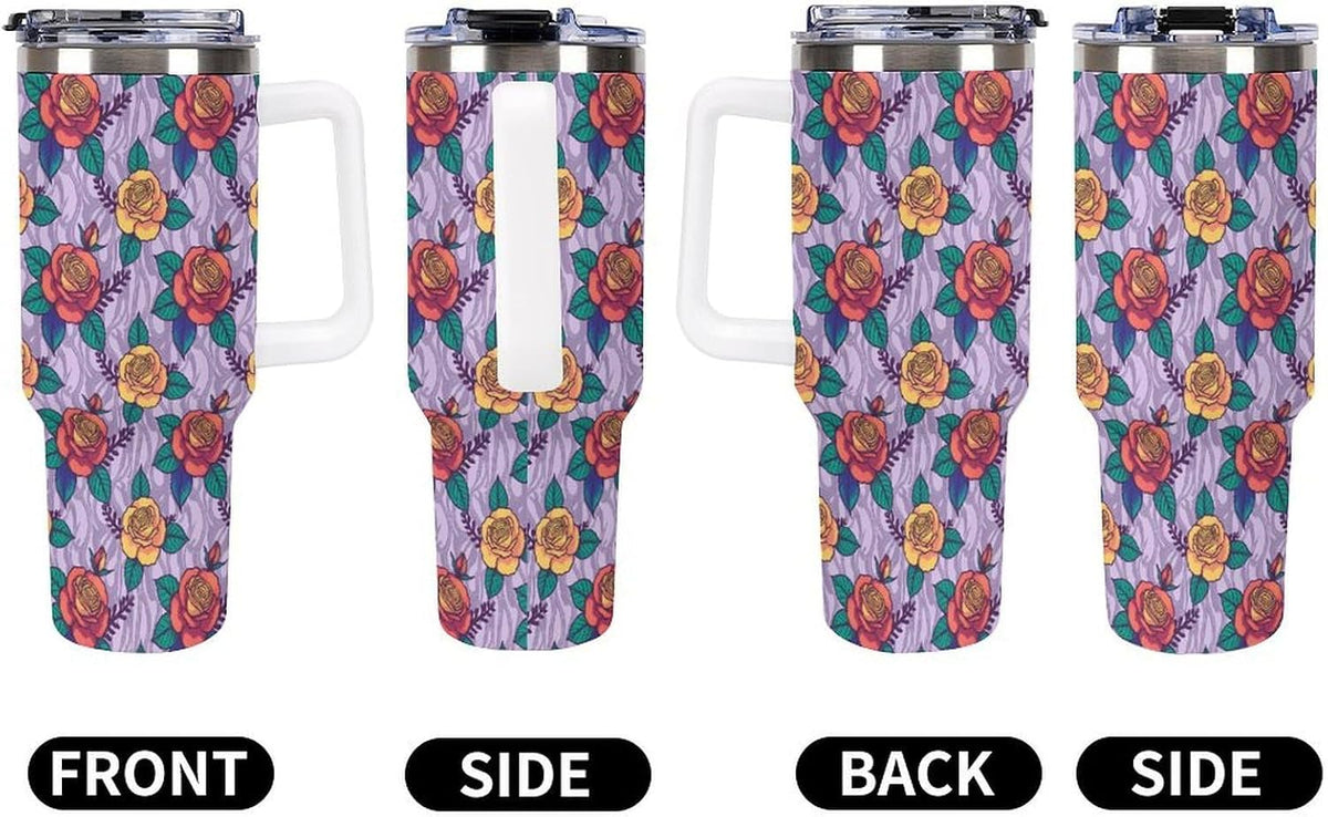 Leakproof Tumbler Vacuum Sealed Car Holder Friendly For Travel Teal And Peach Tropical Palm Leaf Pattern Water Tumbler white-style-23 - Colors B