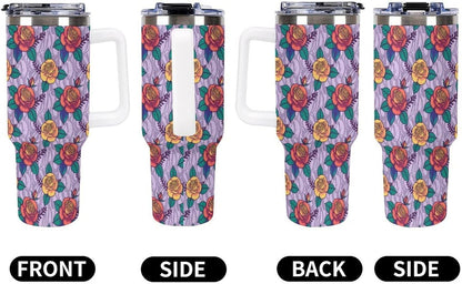 Leakproof Tumbler Vacuum Sealed Car Holder Friendly For Travel Teal And Peach Tropical Palm Leaf Pattern Water Tumbler white-style-23 - Colors B